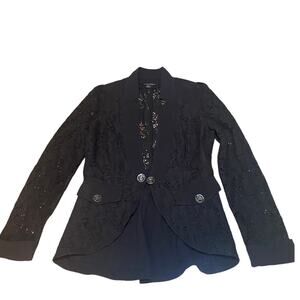 Insight Black Lace Blazer - Rose Button Detail - Size 6